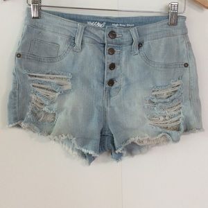 Mossimo High Rise distressed light wash shorts B01